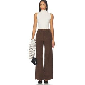 NEW VERONICA BEARD Taylor High Rise Wide Leg Corduroy Pants in Dark Umber Sz 25